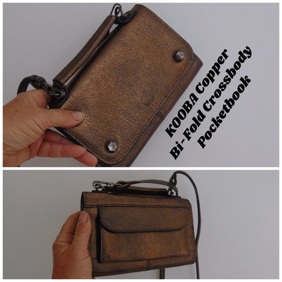 Kooba Copper Crossbody Wallet Bifold Leather Purse Pocketbook Shoulder Handbag - Picture 1 of 12